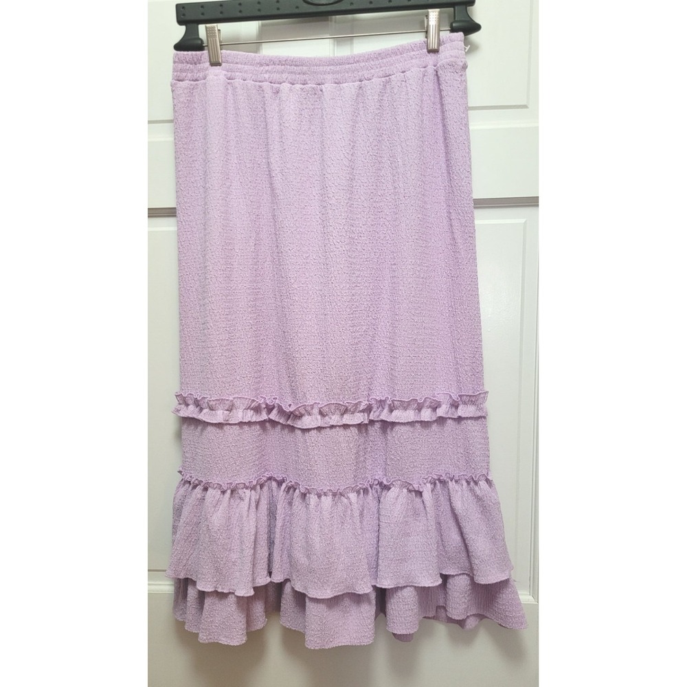 Cato Women's Popcorn Textured Stretch Ruffle Tiered Skirt - Lavender - M